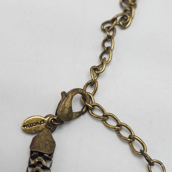 Chico's Vintage Inspired Gold Tone Spiral Medallion Necklace Rhinestones Chain - Picture 6 of 10